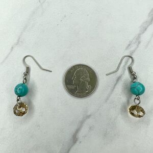 Silver Tone Faux Turquoise Beaded Dangle Drop Earrings Pierced Pair